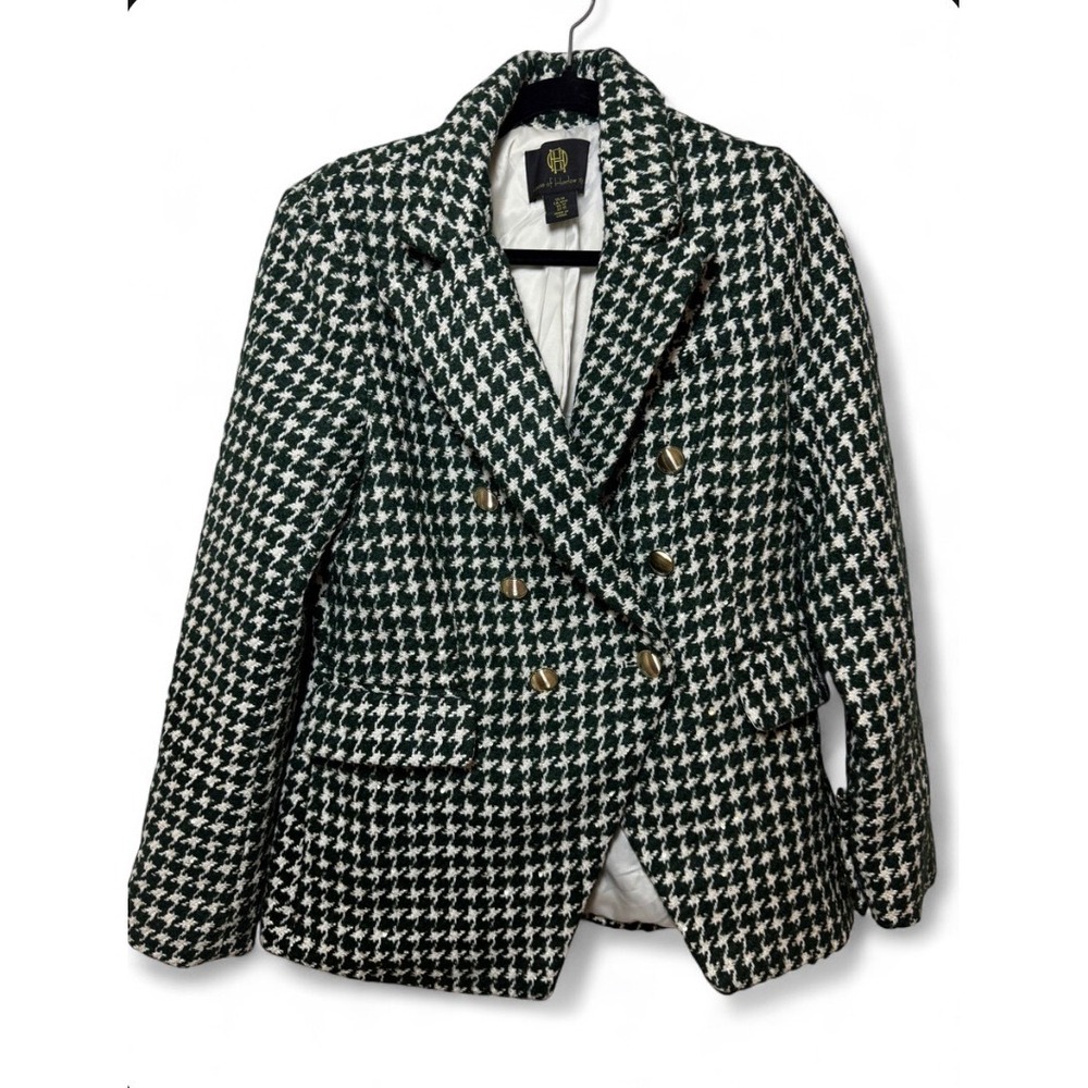 House of Harlow 1960 Green Houndstooth Double Breasted Blazer Sz M